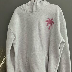 AUTHENTIC Gray Hoodie with Pink Palm Tree pink palm puff hibiscus hoodie Design